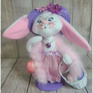 Annalee Dolls Felt Easter Parade Girl Bunny Purple Pink White Basket 12" New